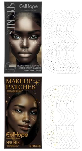 12 Stücke Sommersprossen Tattoo Freckles Tattoo Sommersprossen Freckles Zwei Arten Von Silber & Gold Verwendet für Gesichtsdekoration Geeignet für Konzerte Strandtage Halloween Oder Musikfestivals Etc