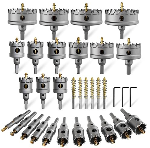 33PCS (1/2'' to 4'') Hole Saw kit for Metal,TCT Carbide Tipped Hole Saw Drill Bit Set for Hard Metal, Stainless Steel, Iron, Aluminum, Plastic.