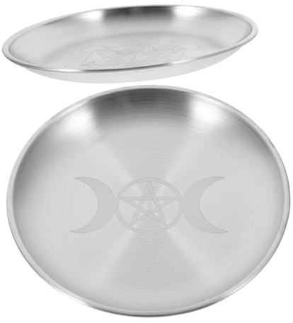 TOBBOMEY 2 Piezas Plato de Metal Redondo para Ceremonias y Altar Soporte para Velas y Bandeja Decorativa Multifuncional de Resistente y Versátil para Hogar y Ritual