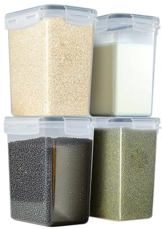 Generisch 4er Vorratsdosen 1.6L Lebensmittel Aufbewahrung mit Deckel Etiketten Vorratsbehälter Aufbewahrungsbehält BPA freie Küche Organizer für Nudeln Müslidosen Reis Mehl Hafer
