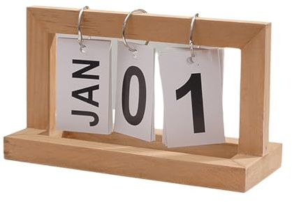 Evig kalender, återanvändbar skrivbordskalender av trä, dagskalender för skrivbordet, bordsdekoration för hem, skola och kontor, 20 x 9 x 12 cm.