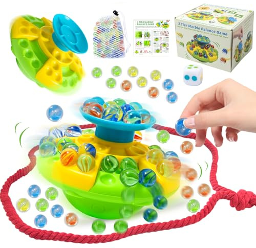 Balansspel, Marmorbalansspel, med 60 Färgglada Kulormed och Rött Snöre, Bord Pusselspel för Familjespel, Stack Spel, Spännande Spel för Vuxna