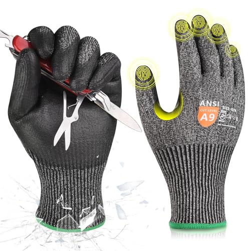 Donfri 1 Pair A9 Cut Resistant Work Gloves for Men, Safety Gloves for Men Touchscreen with Reinforced Thumb, ANSI Cut Level 9 Protection Flexible for Metal Glass Wood Construction Fishing, L
