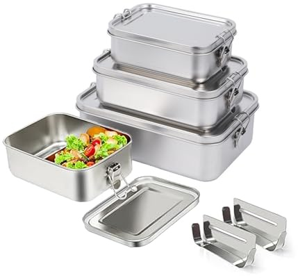 Sitbfoam Confezione da 4 Contenitori per Alimenti in Acciaio Inox 304 Bento Box - Contenitori per Alimenti, per Insalata e Pasti Residuali - Set di Lunchbox Grandi in Acciaio Inox a Prova di Perdite