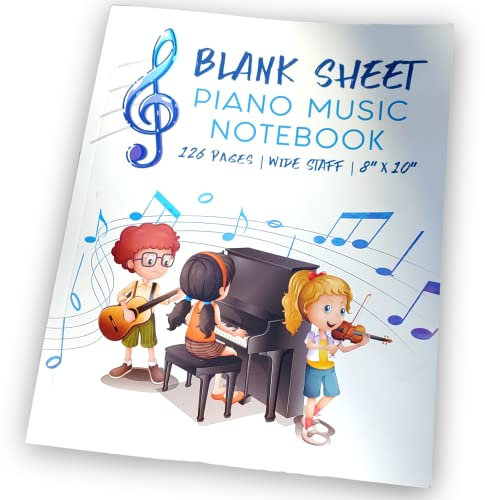 iVideosongs Wide Staff Blanko-Klaviernoten • 20,3 x 25,4 cm Kompositions-Notizbuch für Kinder • 6 extra große Notenblätter pro Seite • 126 Seiten
