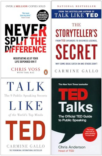 Never Split The Difference, The Storyteller's Secret, Talk Like TED, TED Talks 4 Books Collection Set