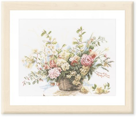 Lanarte Kreuzstich Stickpackungen Gezählter Kreuzstichbilder Set ROSENSTRAUSS Wanddekoration Handarbeit Set für Erwachsene 49 x 39 cm DIY Deko Bastelset Handwerker Kreative Geschenkset