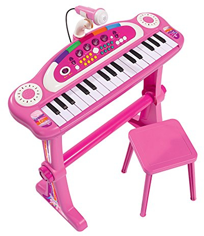 Girl's Piano, Stool & Stand | Toy Keyboard | Functions Include Record & Playback, Animal Sounds & Light Effects | Includes 23cm Stool and 55cm Stand | Ages 3+