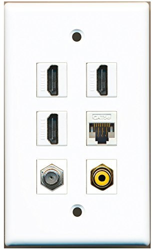 Riteav – 3 porta HDMI 1 RCA giallo 1 cavo coassiale tv- F-Type 1 Port CAT5e Ethernet bianco da parete piastra