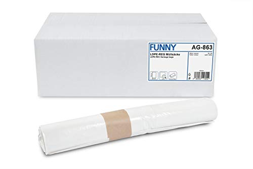 Funny LDPE Müllbeutel, 60 x 70 cm, weiß, extra stark circa 60 l, 1er Pack (1 x 250 Stück)
