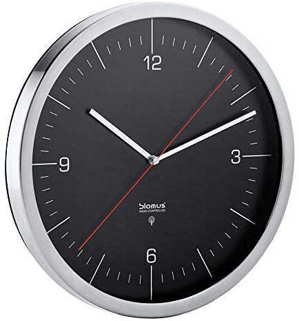 blomus Funkuhr -CRONO- Black | Größe L | Aus mattiertem Edelstahl und Kunststoff; Maße 30,4 x 30,4 x 4,2 cm