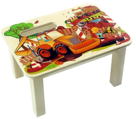 Hess Holzspielzeug 30287 - Fußbank aus Holz für Kinder, Serie Baustelle, handgefertigt, ca. 34 x 25 x 19 cm groß, zum Sitzen und als Erhöhung beim Stehen