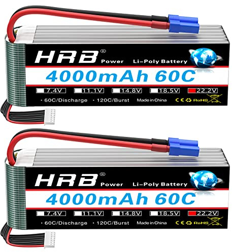 HRB 6S Lipo batteri 22,2 V 4 000 mAh 60C klass A+ batteri med EC5-kontakt för RC Quadrocopter flygplan helikopter bil båt hobby (2 stycken)