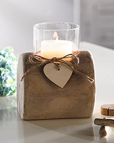 Windlicht Herz-Deko aus Treibholz & Glas, Baumstamm-Kerzenhalter, Unikat, Kerzenständer