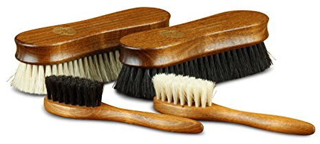 Langer & Messmer set di spazzole per scarpe in finissimo crine di cavallo e capra per la cura professionale delle scarpe in pelle liscia - contiene spazzole per la lucidatura e spazzole per la crema