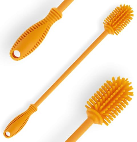 ddLUCK Silicone Bottle Brush for Cleaning, 31cm Water Bottle Cleaner(Qty 1) | Orange, Long Handle, for Baby Bottles, Hydro Flask, Sports Bottle, Vase, Glassware, for Smaller Diameter Bottle Openings
