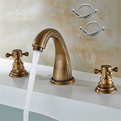 FCS Bathroom Miscelatore Rubinetto Bagno 3 Fori 2-Handle Rubinetto Bagno Lavabo, Rubinetto Bidet Ottone Antico, Rubinetto lavabo, Valvola in Ceramica, per Acqua Calda e Fredda Disponibile