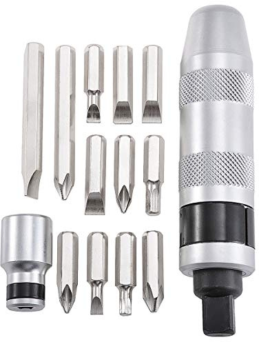 KATUR Kit di 13 cacciaviti a percussione da 163 mm, cacciavite a percussione reversibile manuale, a testa piatta da 35 mm, 70 mm e punte Phillips da 35 mm, 70 mm, esagonali esterne da 35 mm