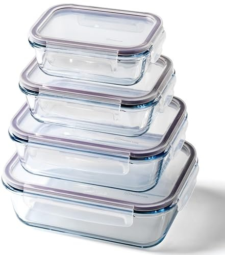 Franklin Lade Glass Containers with Lids | 4 Piece Nesting Set 370ml 640ml 1040ml 1520ml | Glass Food Containers with Lids | Non-Toxic BPA-Free & Airtight | Oven, Freezer & Dishwasher Safe