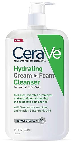 CeraVe Hydrating Cream To Foam Cleanser, Makeup Remover Face Wash For Dry Skin, Foaming Facial Cleanser With Hyaluronic Acid, Normal To Dry Skin, Fragrance Free & Non Comedogenic, 19 Fluid Ounce