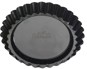 Birkmann Easy Baking 6 Mini-Obstbodenförmchen 881587, kleine Tortenboden Backform rund für Obstkuchen & Torteletts, Karbonstahl antihaftbeschichtet, PFOA-frei, mit Rezept, Schwarz | Ø 12 cm