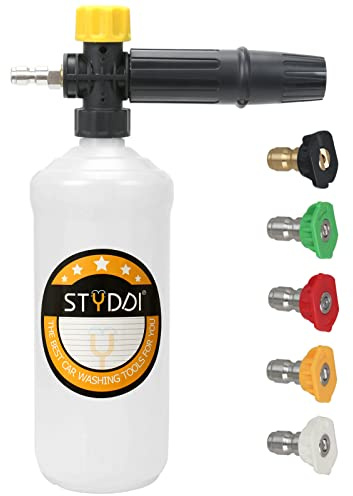STYDDI Adjustable Snow Foam, Jet Wash Spray Gun with 1/4 Inch Quick Connect, 1L Car Wash Foam Lance Cannon, 5 Pressure Washer Spray Nozzle Tips