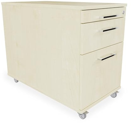 Rollcontainer Schublade + Hängeregistratur + Materialauzug H65 x B43 x T80 cm Ahorn | Schreibtischcontainer abschließbar | Schubladenschrank aus hauseigener Fertigung