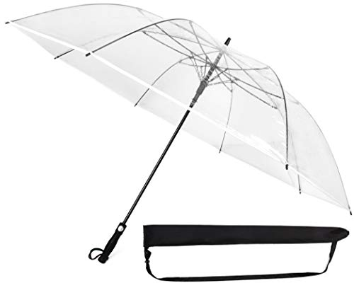 Sternenfunke Regenschirm sehr groß XXXL Ø150 cm transparent, Komfort Druckknopf, mit Tragehülle, Automatik, Perfekt als durchsichtiger Partnerschirm, Hochzeitsschirm oder Golfschirm - Rand weiß