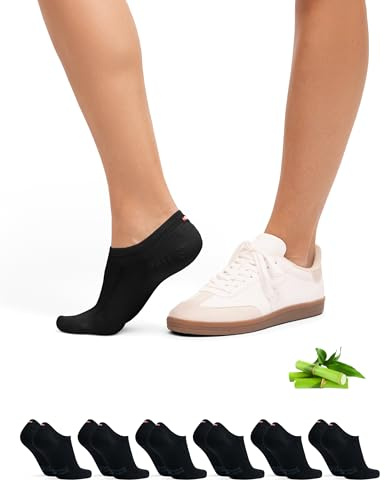 DANISH ENDURANCE Osynliga Bambustrumpor, Mjuka strumpor med Non-Slip Silikonhäl, for Män och Kvinnor, Unisex, 6-pack, Svart, 39-42
