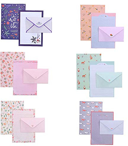 36 Pcs Lovely Letter Paper Lined Stationery Paper with 18 Pcs Envelope Writing Letter Paper Stationary Set for Office Home School (6 Sets) (Lovely)