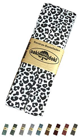 Sandras-Bastelladen Oaki Doki Schrägband/Einfassband Tricot de Luxe Jersey gefalzt 3m x 20mm 3004-Leopard Weiß