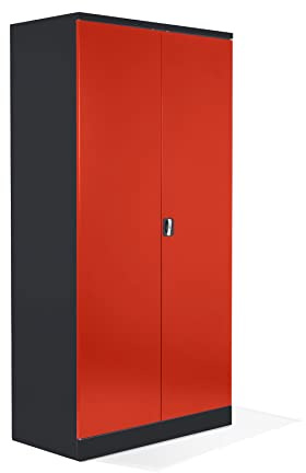 Schrank & Stuhl XXL Werkzeugschrank – Werkstattschrank/Stahlschrank mit 4 höhenverstellbaren, vollverzinkten Fachböden, 195x92x60, Schwarz/Rot