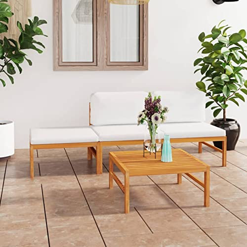 Tidyard 4-TLG. Gartenmöbel mit Creme Kissen Lounge Sofa Sitzgruppe Garten Garnitur Gartenset Sitzgarnitur Gartensofa Massivholz Teak