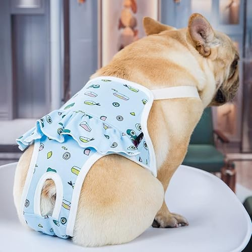 EONANT Baumwoll-Hygiene-Höschen für Hunde, Wiederverwendbare Haustier-Hygiene-Höschen mit verstellbaren Trägern, Haustier-physiologische Hosenwindeln, Welpen, französische Bulldogge, Pudel (Blau, M)