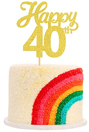 Blumomon 3Pcs Happy 40th Cake Toppers Gold Glitter Number 40 Forty Birthday Cake Pick Decorations for Cheers to 40 Years Old 40th Birthday Wedding Anniversary Party Supplies