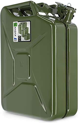 Bidón de gasolina KADAX, bidón de acero de 0,8 mm, bidón de combustible para gasolina y gasóleo, depósito de reserva con triple asa, bidón de chapa de acero (20L verde)