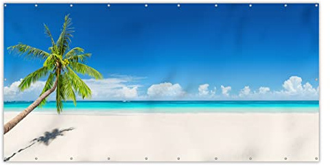 MuchoWow® Balkon Sichtschutz Sichtschutzmatte Balkonbanner Abdeckung für Terrasse Balkon Windschutz Blickdicht Wetterfest 300x130 cm Sommer - Palme - Strand - Tropisch