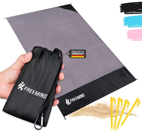 freemind Outdoor Picknickdecke - ultraleichte, dünne Stranddecke ohne Polsterung - 140 x 200 cm - wasserabweisend, kompakt, sandfrei - Mini Pocket Blanket - inkl. Tasche, 4 Heringen, Karabiner