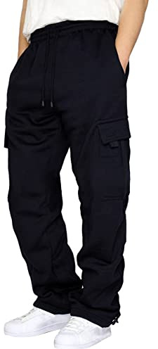 Sprifloral Mens Casual Cargo Work Trousers Fleece Jogging Bottoms Jogger Sweatpant with Pockets S-3XL
