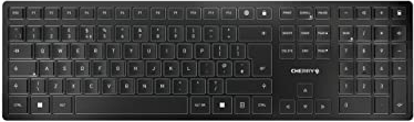 CHERRY KW 9100 SLIM, Wireless Design Keyboard, UK Layout (QWERTY), Choice of Bluetooth or 2.4 GHz RF, Flat Keys, Rechargeable, Black-Grey