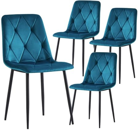 B&D home Esszimmerstühle VICKA 4er Set, Polsterstuhl Küchenstuhl für Küche, Esszimmer, Wohnzimmer, Büro, Industrial modern elegant Design, Samtstoff Petrol, 11120-PETR-4