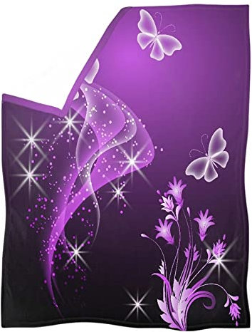 STUOARTE Flanelldecke für Couch, Schlafzimmer, Sofa, Schmetterlingsdruck, warm, flauschig, Korallen-Fleecedecke für Erwachsene und Kinder, weiche Überwürfe für Einzelbett, Yoga-Decke, Violett