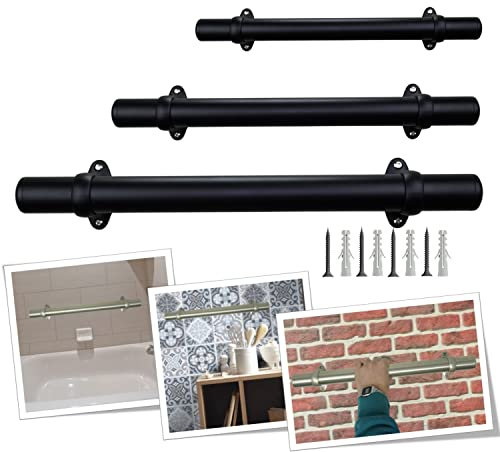 parpyon® Corrimano a muro maniglia appoggio Tubo passamano in Alluminio a parete per muretto Scale, Bagno, Cucina, maniglione (Nero, 50cm)