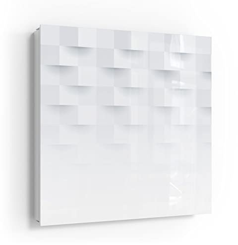 DEQORI Schlüsselkasten weiß | 30x30 cm | Motiv Abstraktes Geo-Muster | Glas & Metall Schlüssel-Box | Schlüsselschrank mit 50 Haken + 2 Magnete | Moderne Design Box magnetisch & beschreibbar
