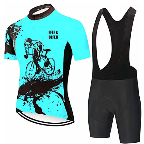 Fahrradtrikot Kurzarm Set Herren Fahrrad Anzüge Kurzarm Fahrrad Trikot Set Atmungsaktive Radtrikot Fahrradbekleidung Set Schnelltrocknend Trocknen Stoff Fahrradtrikot (QA11,S)