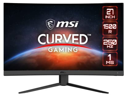 msi G27C4X 27 Curved Gaming Monitor, 1920 x 1080 (FHD), 1ms, 250Hz, FreeSync, HDMI, DisplayPort, Anti-Flicker, Anti-Glare, HDR Ready,Black
