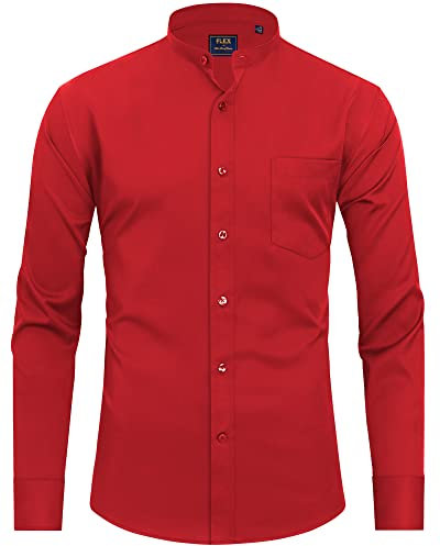 J.VER Men's Fashion Long Sleeve Dress Non Iron Regular Fit Shirts Business Casual Wedding Office Work Shirt Red