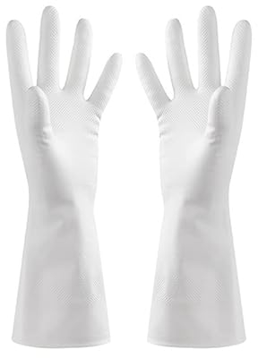 HUFFA 1 Paire de Gants de ménage en Latex de Caoutchouc Vaisselle Nettoyage Longs Gants Outil de Jardinage de Cuisine (Color : Blanc, Size : M)