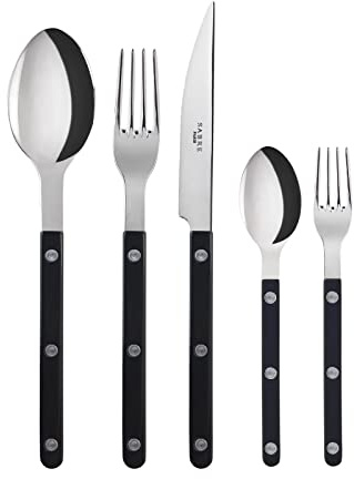 SABRE PARIS - Tafelbesteck, 5-teilig - Bistrot - Messer, Gabel, Esslöffel, Teelöffel & Kuchengabel - Edelstahl & Nylon - Spülmaschinenfest - Schwarz
