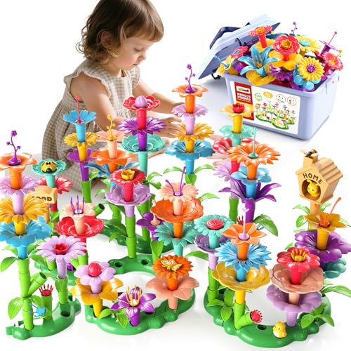 Garbo Star 148PCS Flower Garden Building Toys for 3 4 5 6 Year Old Girls, Educational Activity Preschool Birthday Gifts for 3 4 5 Year Old Girls, Building Stem Toys for Kids Toddlers Ages 3-5